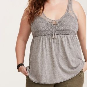 FINAL SALE TORRID grey lace babydoll tank top NWT
